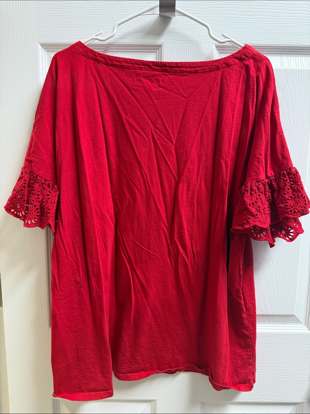 Kim Rogers Red Short Sleeve Tee with Crochet Sleeve Detail - Picture 9 of 9